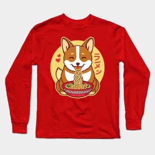 Welsh Corgi Eating Ramen Cute Kawaii Noodles Long Sleeve T-Shirt